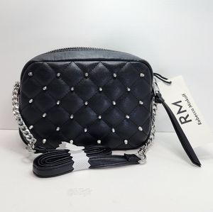 Rebecca Minkoff Diamond Quilt Studded Zip Top Crossbody Bag NWT *Black/Silver*